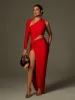 Aislyn One Shoulder Cutout Split Maxi Dress sold by Mew Mews