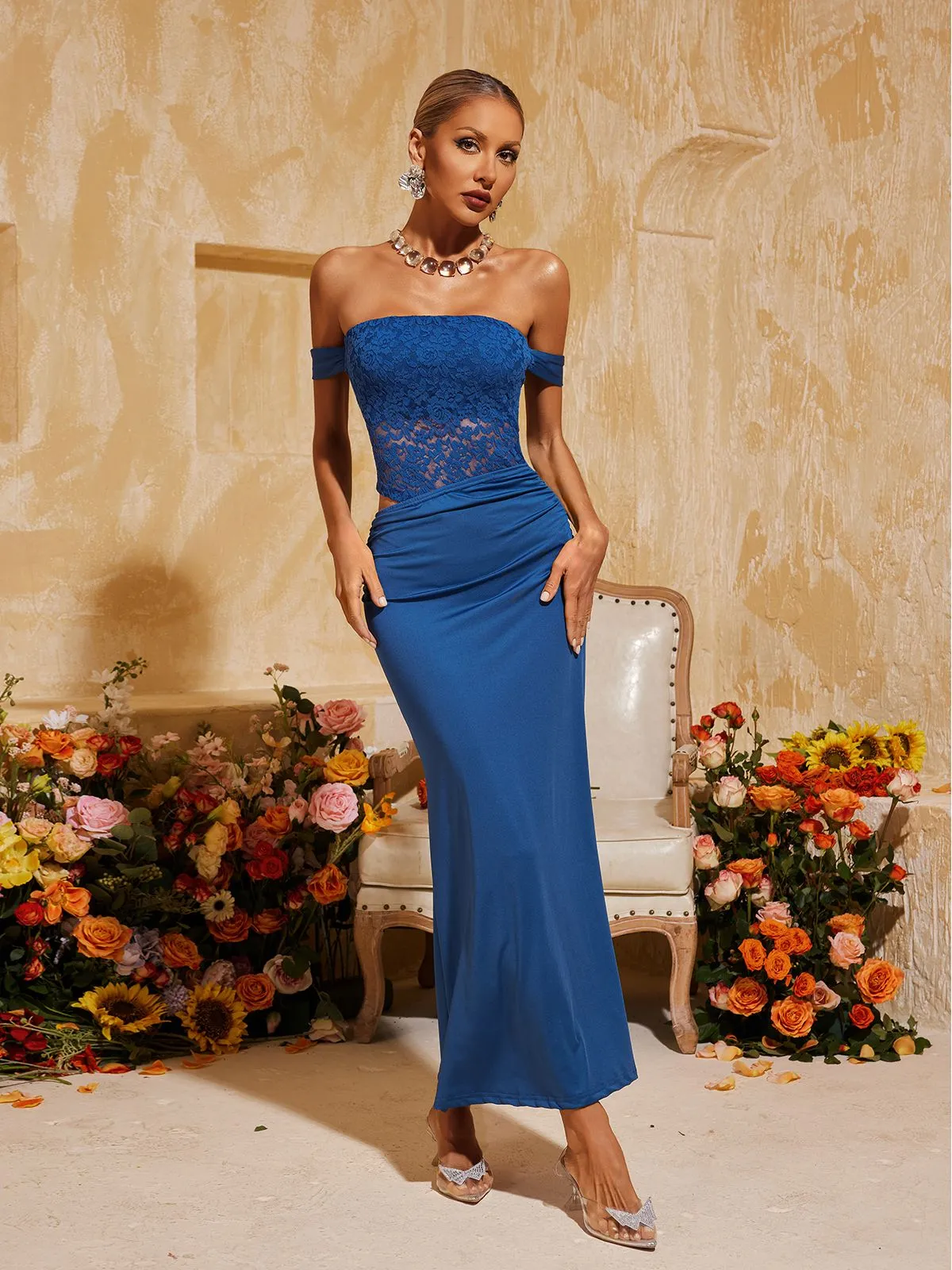 Aelorin Off Shoulder Lace Midi Dress sold by Mew Mews product image thumbnail 3