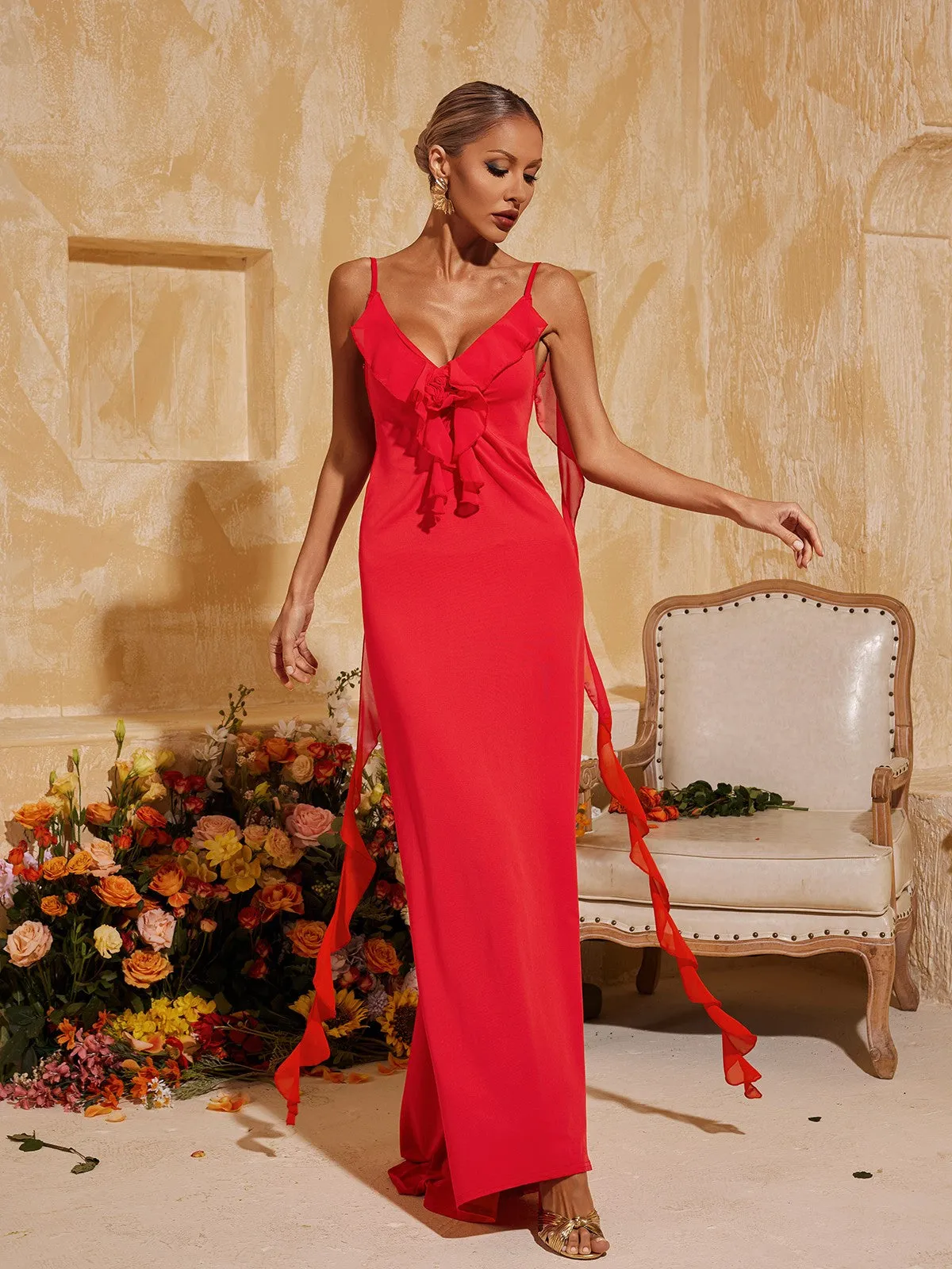 Aelthar Spaghetti Flower Maxi Dress sold by Mew Mews