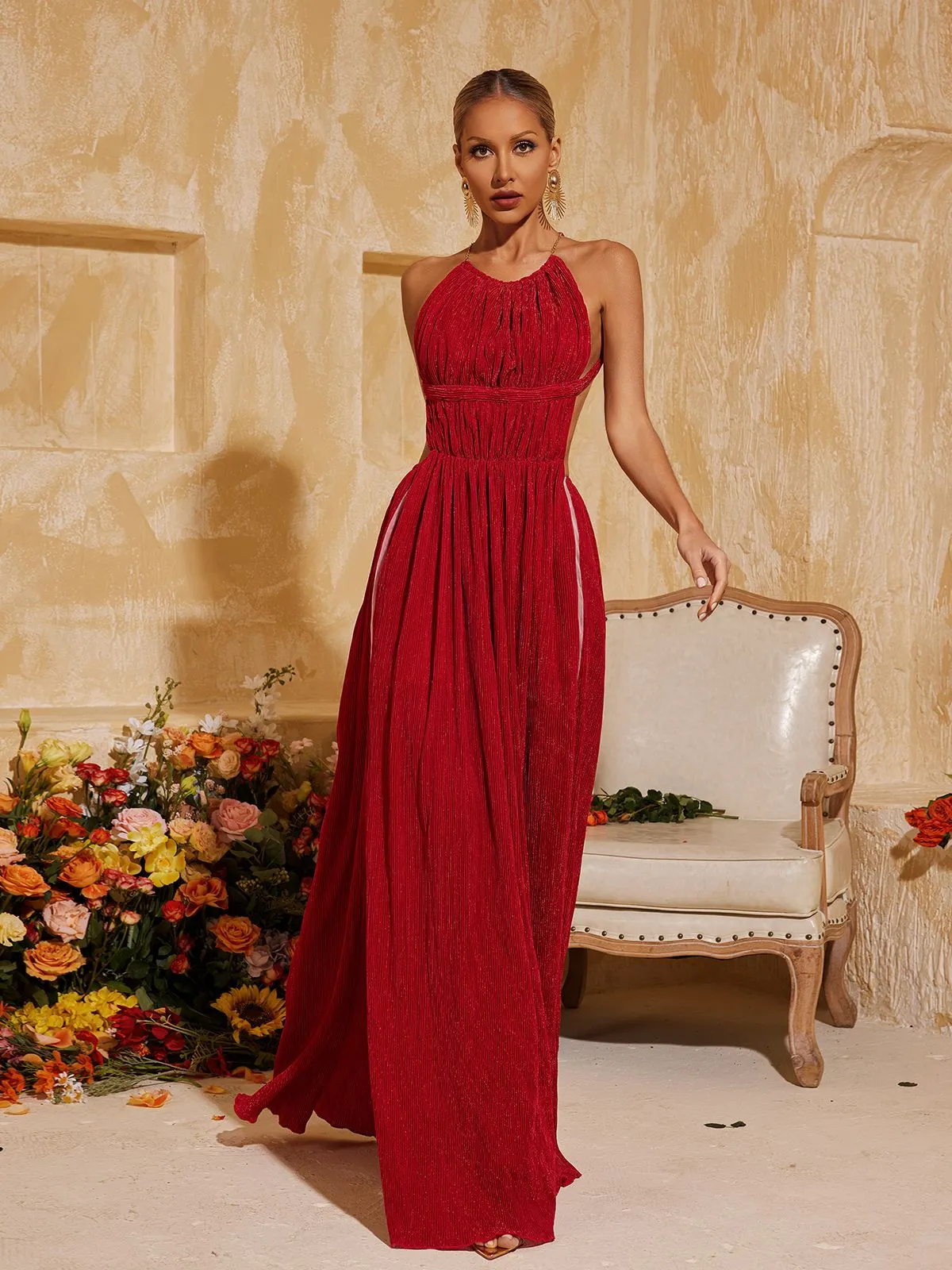 Tahlia Backless Glitter Ruched Maxi Dress sold by Mew Mews product image thumbnail 2