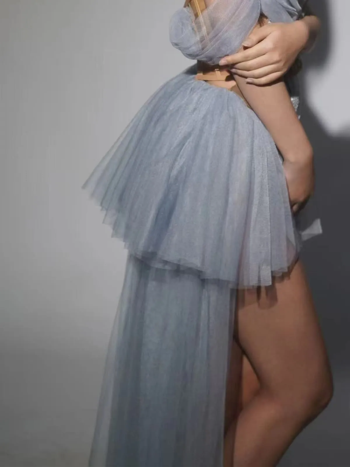 Xynthra Off Shoulder Lace Mini Dress In Grey sold by Mew Mews product image thumbnail 2