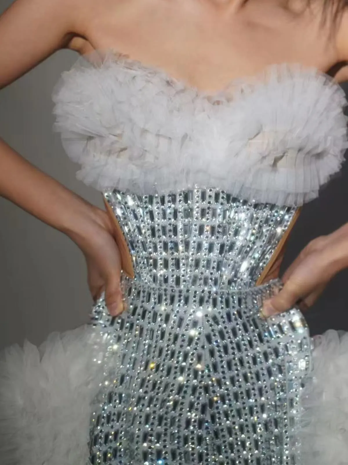 Xaelthar Strapless Rhinestone Tulle Skirt Set In White sold by Mew Mews product image thumbnail 2