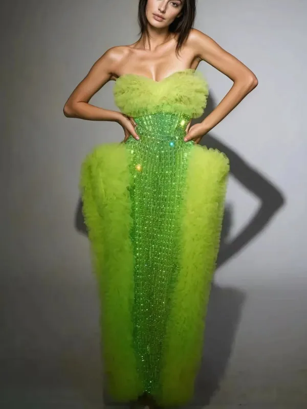 Xaelthar Strapless Rhinestone Tulle Set In Green sold by Mew Mews