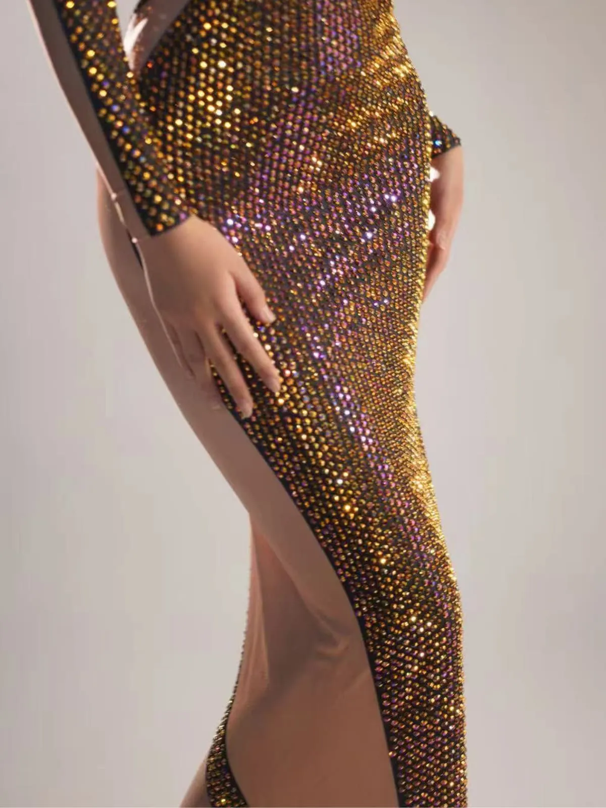 Eorland Long Sleeve Rhinestone Maxi Dress In Gold sold by Mew Mews product image thumbnail 2