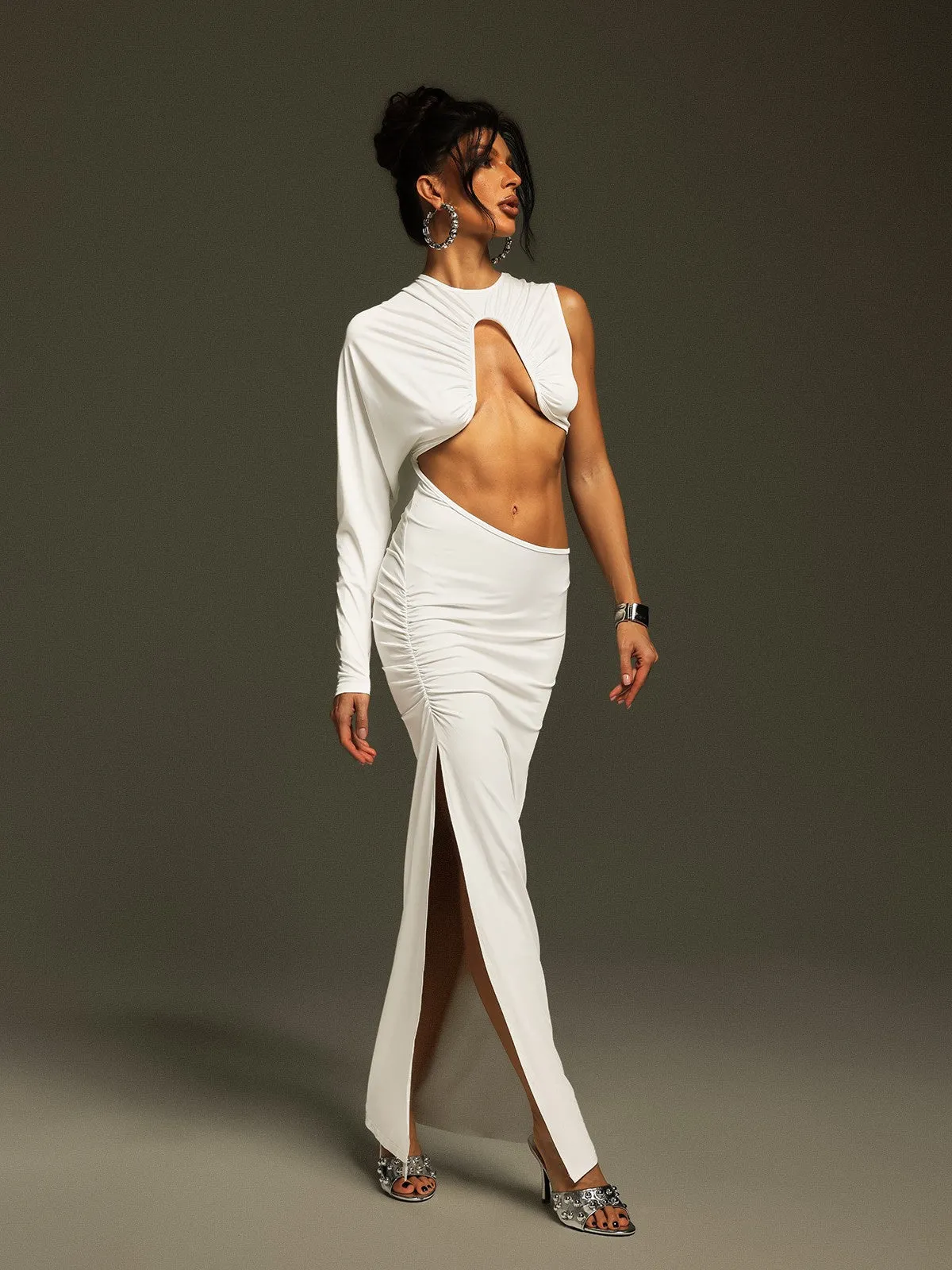 Linzey One Shoulder Cutout Split Maxi Dress sold by Mew Mews