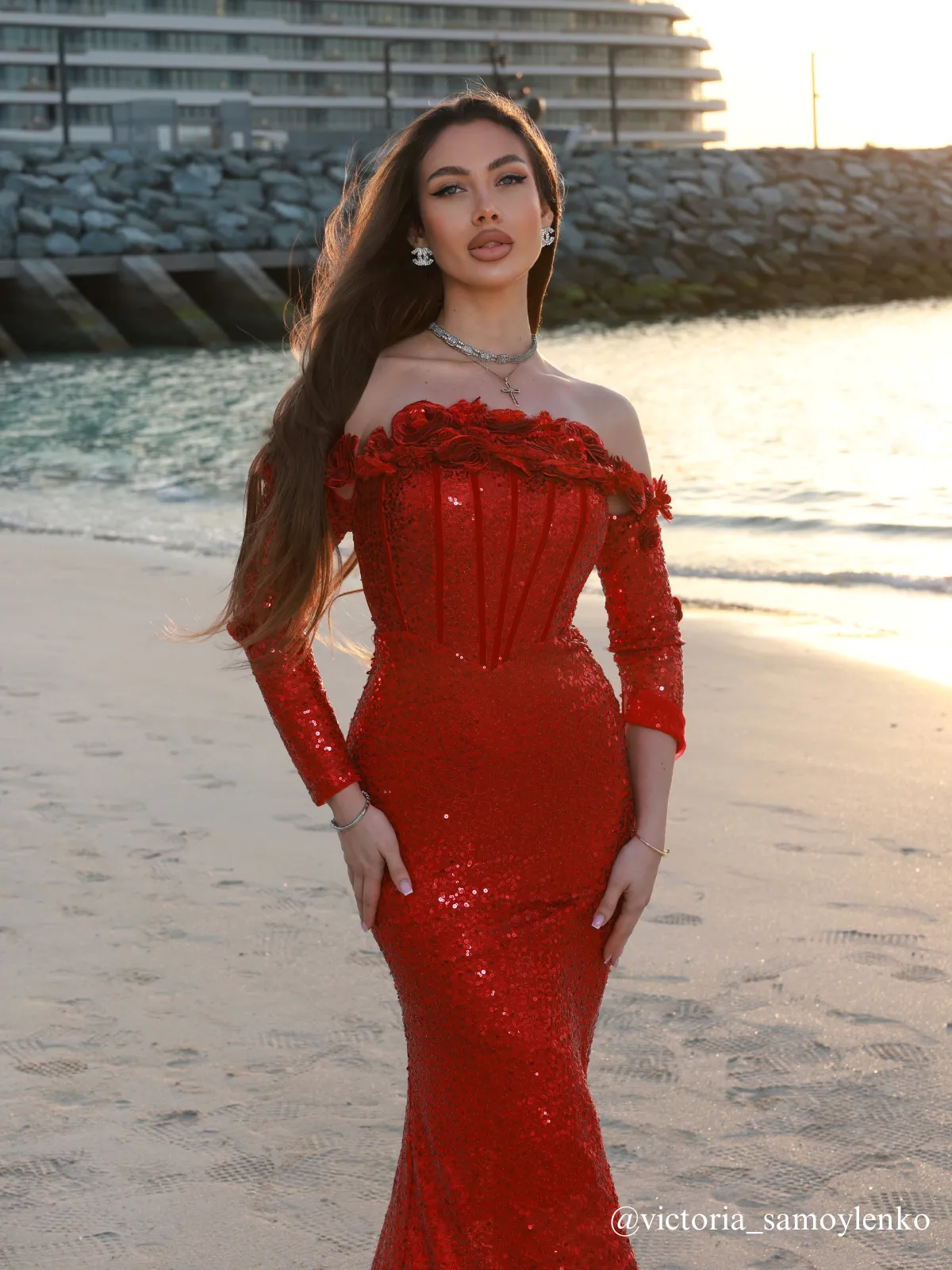 Catherynne Off Shoulder Flower Sequin Maxi Dress sold by Mew Mews product image thumbnail 4