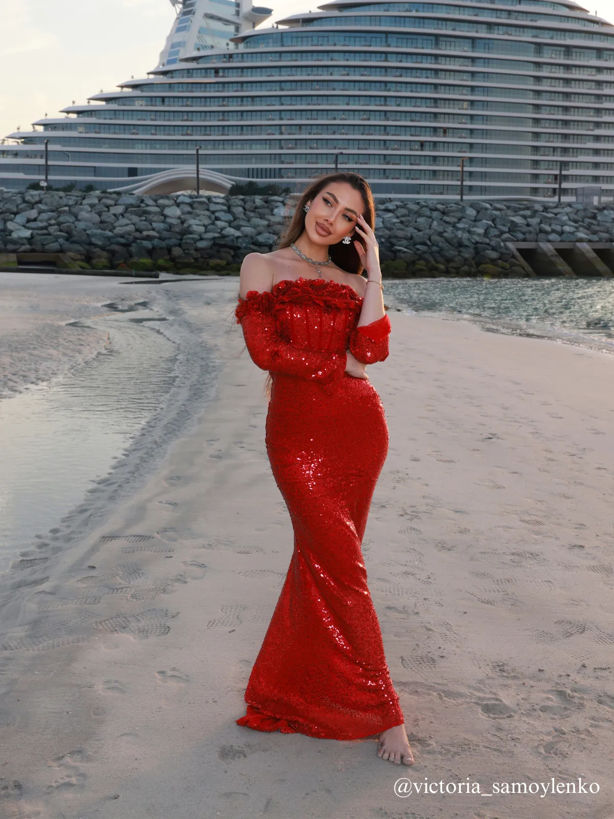 Catherynne Off Shoulder Flower Sequin Maxi Dress sold by Mew Mews product image thumbnail 3