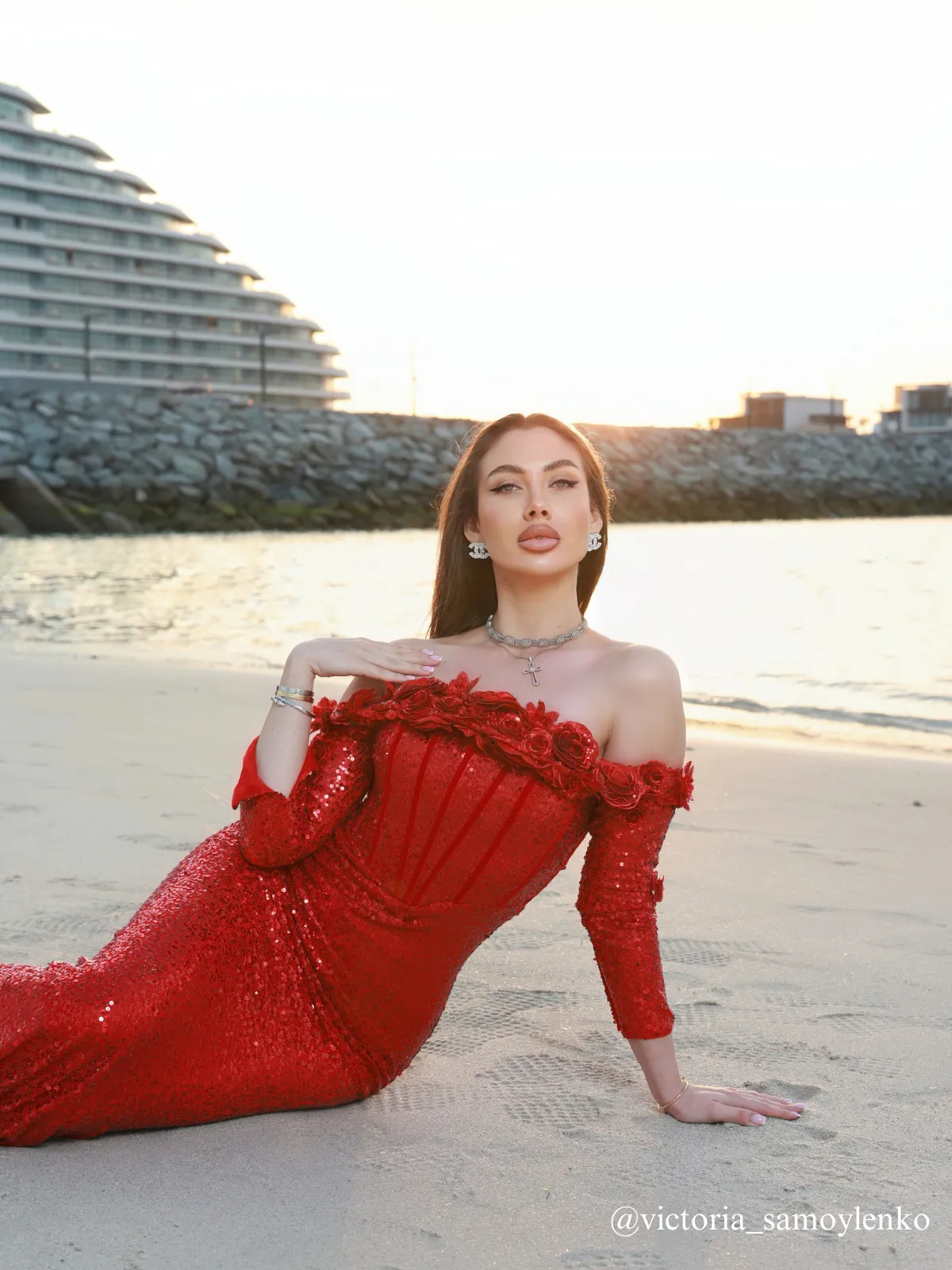 Catherynne Off Shoulder Flower Sequin Maxi Dress sold by Mew Mews product image thumbnail 5