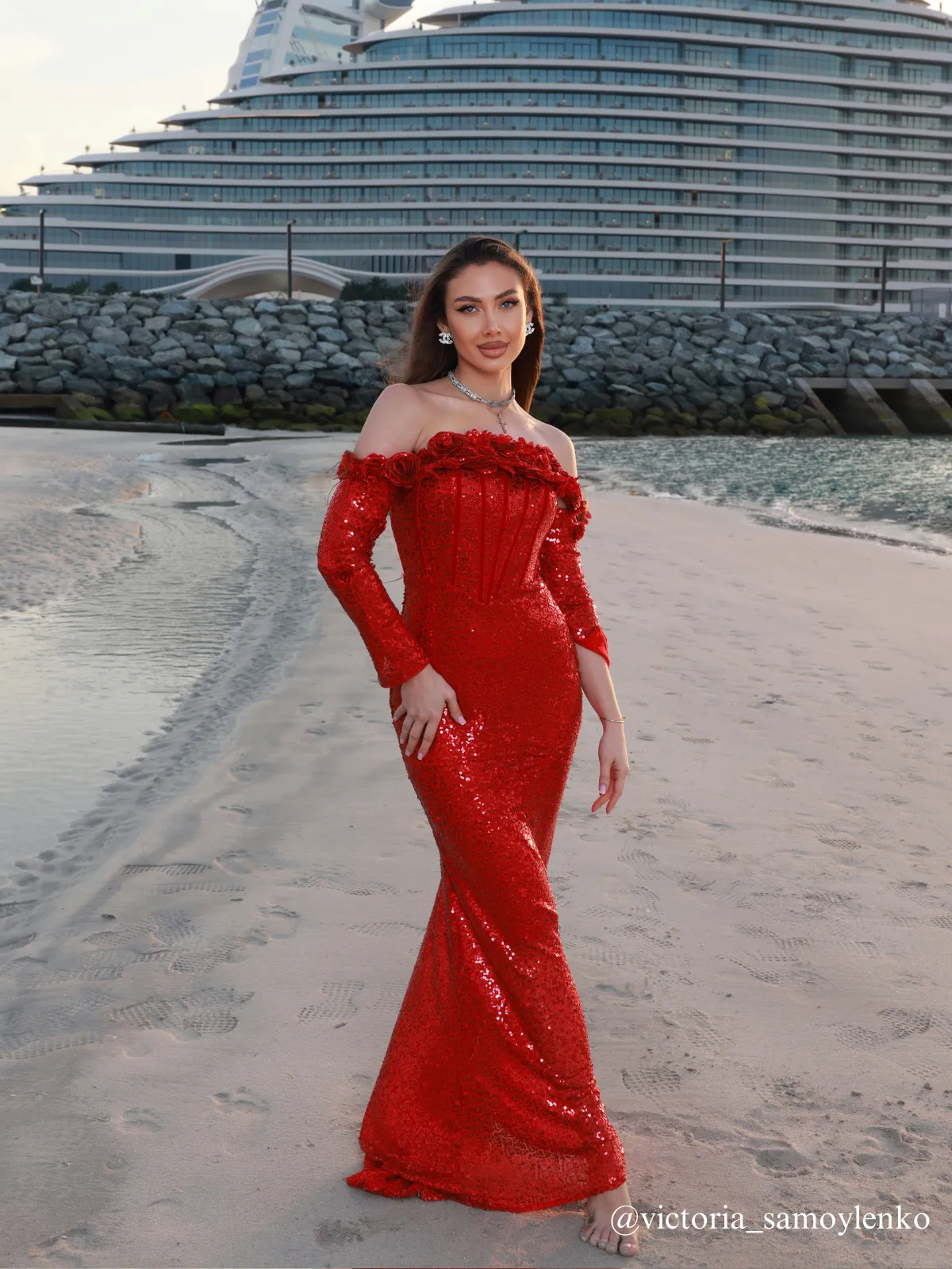 Catherynne Off Shoulder Flower Sequin Maxi Dress sold by Mew Mews product image thumbnail 2