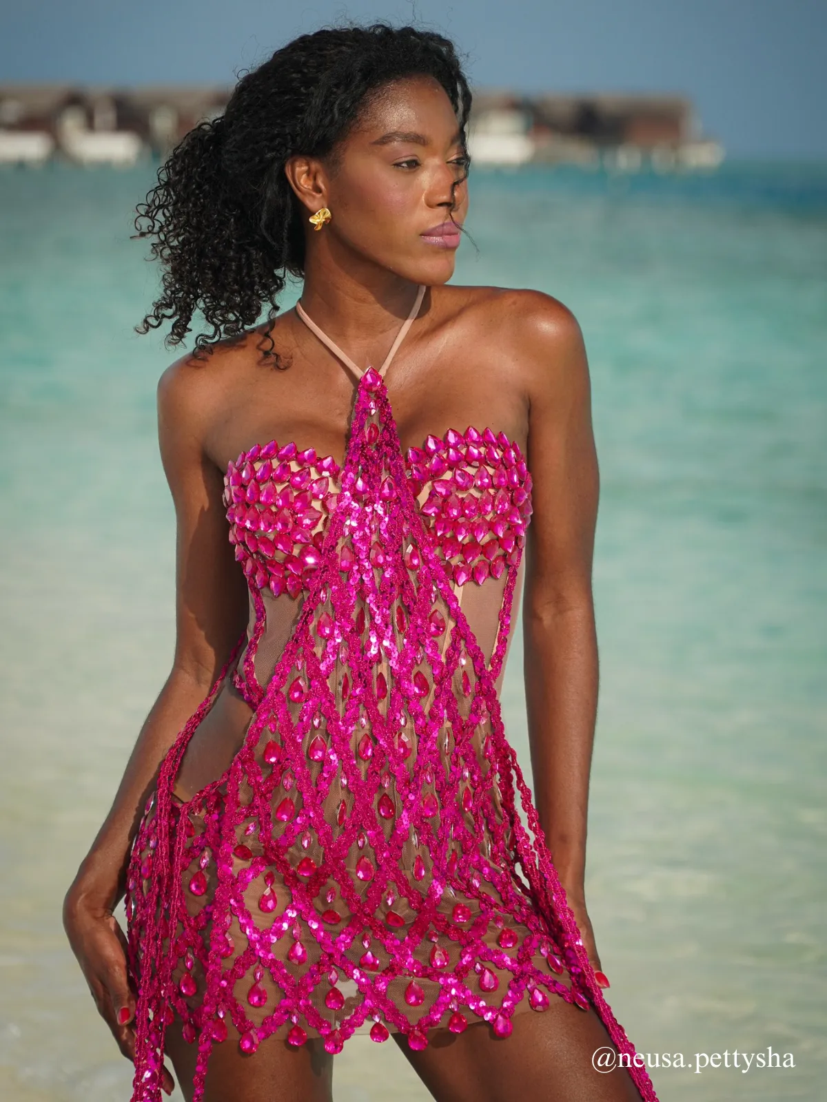 Diego Rhinestone Fringe Sequin Mini Dress In Hot Pink sold by Mew Mews