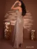 Glein Strapless Ruched Sequin Maxi Dress sold by Mew Mews