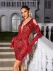 Gwyndara Rhinestone Fringe Acrylic Mini Dress sold by Mew Mews