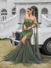 Daelis Off Shoulder Rhinestone Mesh Maxi Dress sold by Mew Mews