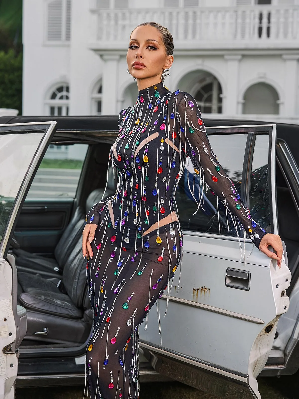 Corvina Fringe Embellished Mesh Maxi Dress sold by Mew Mews product image thumbnail 2