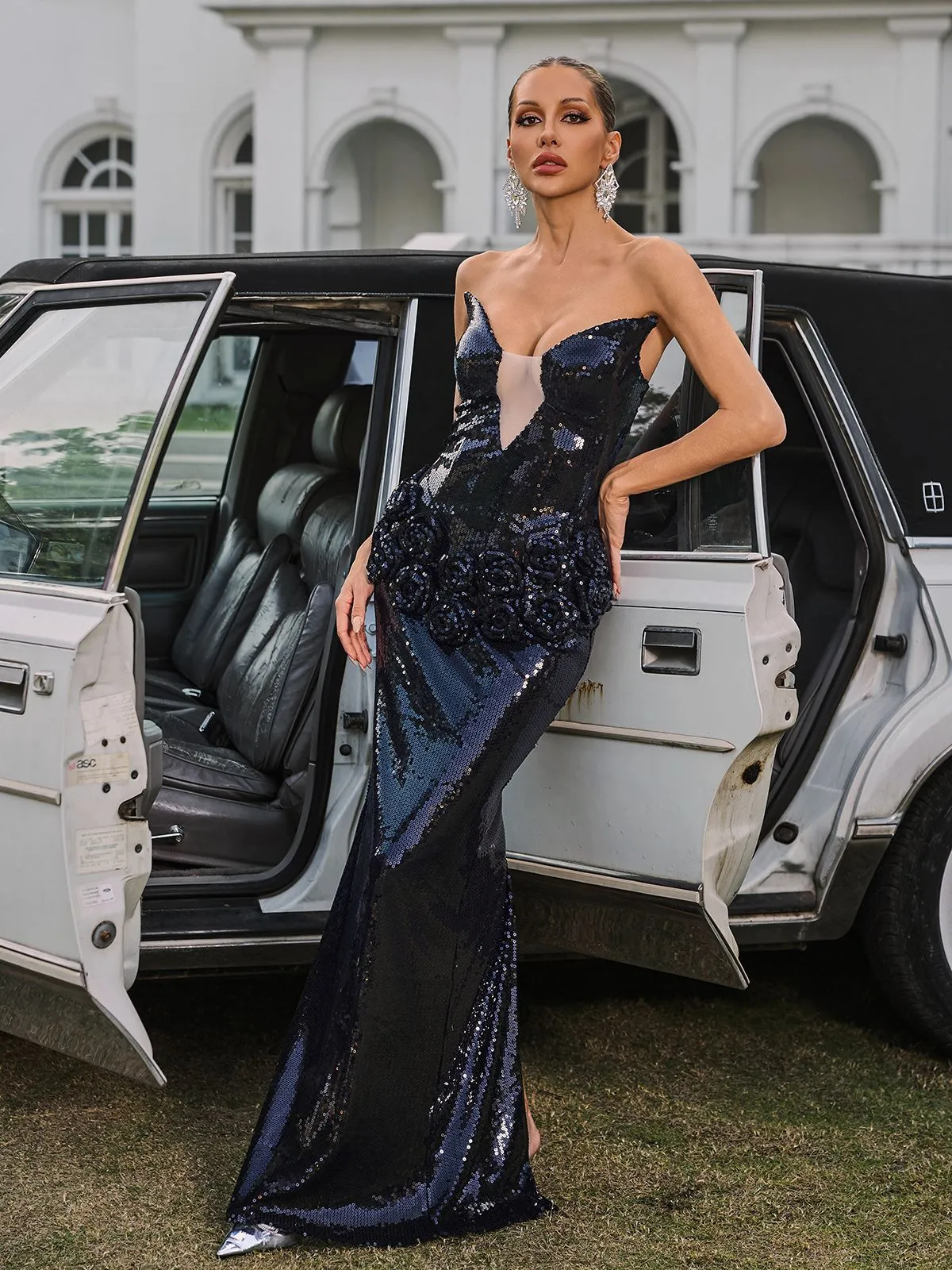 Althara Strapless Flower Sequin Maxi Dress sold by Mew Mews