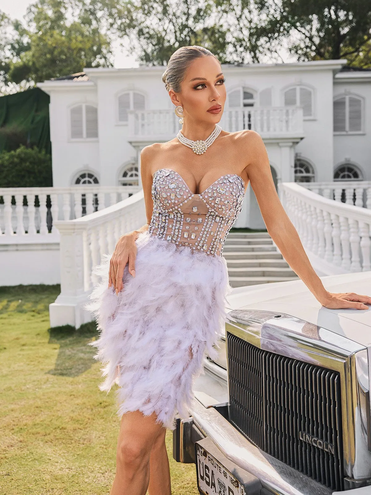 Vieby Strapless Embellished Feather Mini Dress sold by Mew Mews product image thumbnail 5