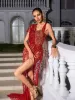 Bailee Split Sequin Maxi Dress In Red sold by Mew Mews