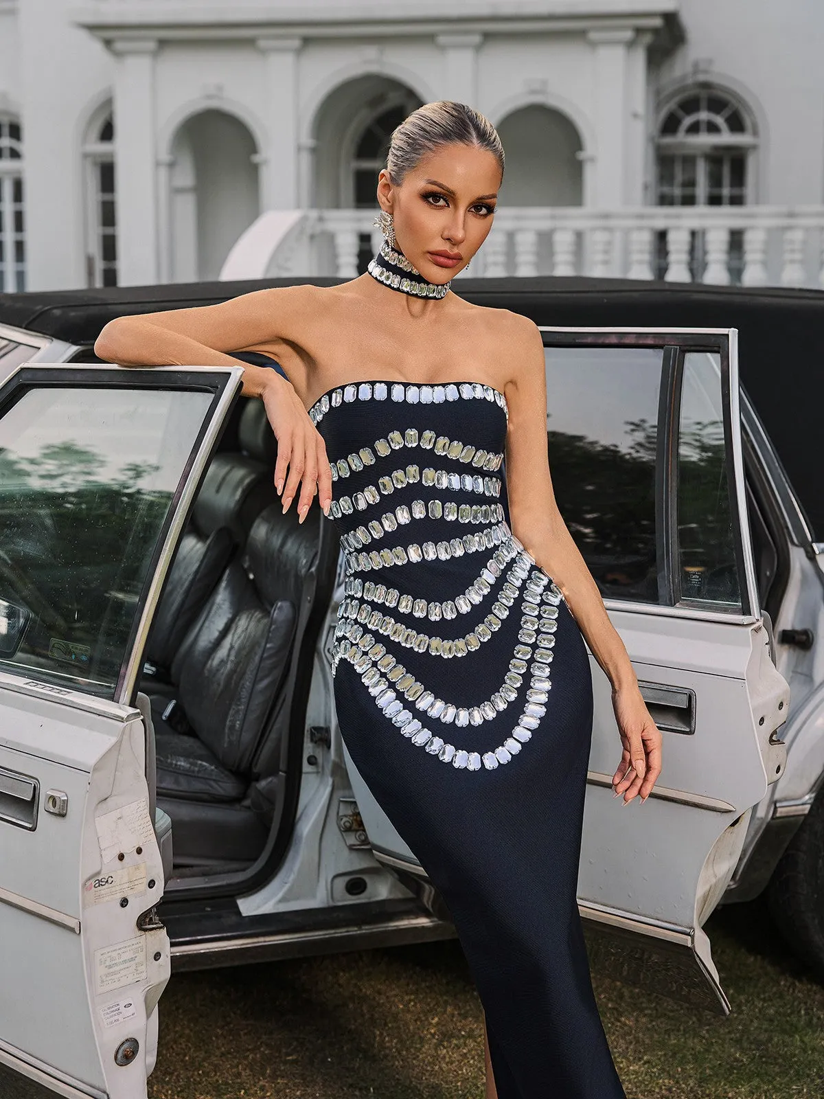 Vaelith Strapless Crystal Bandage Maxi Dress With Choker sold by Mew Mews product image thumbnail 2