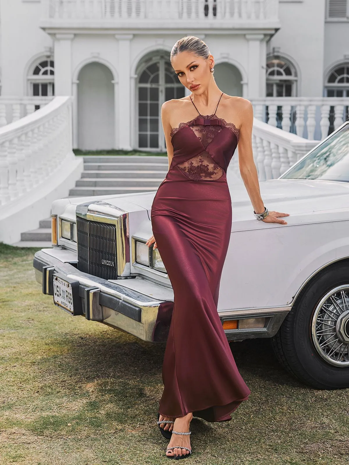 Quivara Halterneck Trimmed Satin Maxi Dress sold by Mew Mews product image thumbnail 2