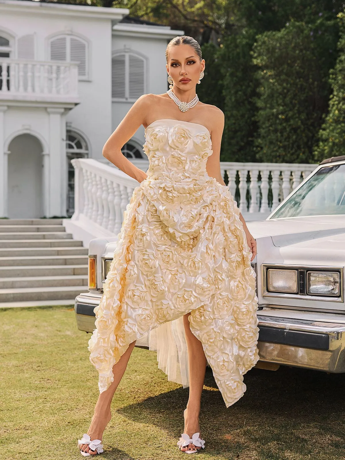 Nyviera Strapless Flower Midi Dress sold by Mew Mews