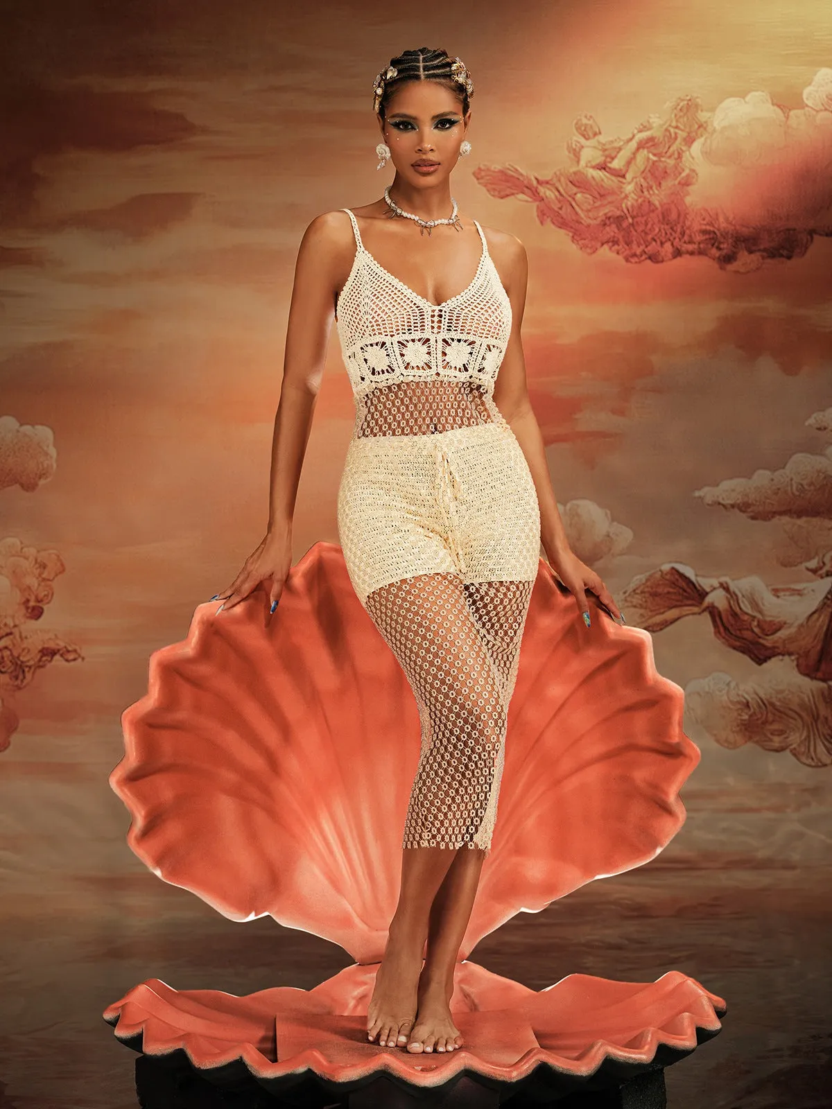 Liselotte Spaghetti Cover Up Dress In Beige sold by Mew Mews