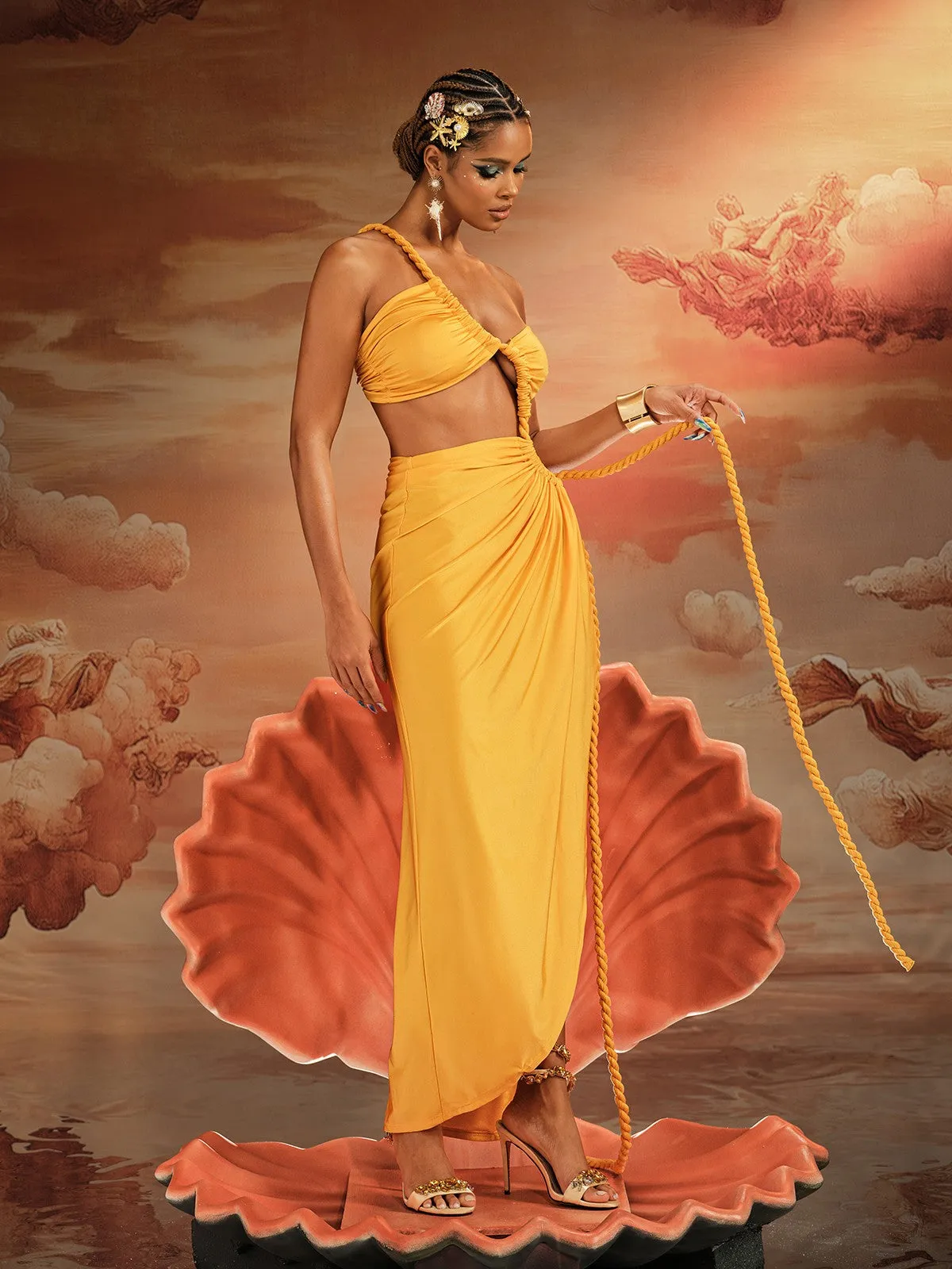 Ajeya One Shoulder Twisted Midi Dress In Yellow sold by Mew Mews product image thumbnail 4
