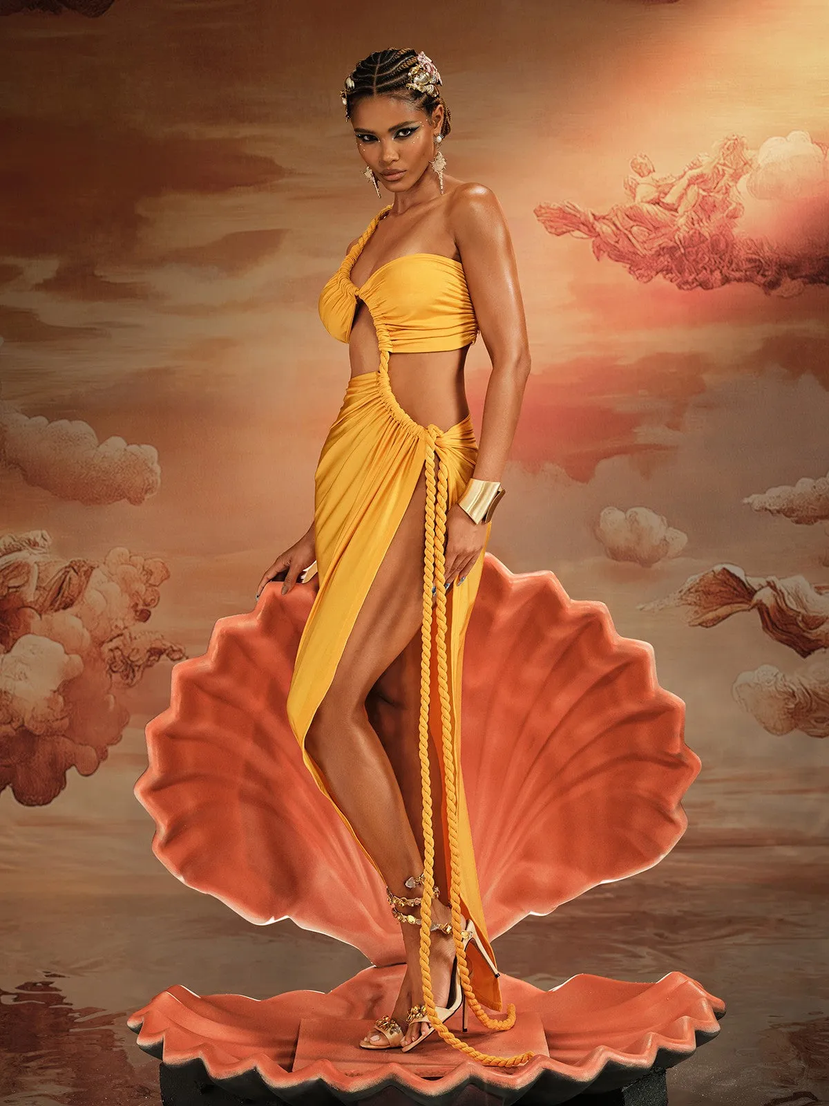 Ajeya One Shoulder Twisted Midi Dress In Yellow sold by Mew Mews product image thumbnail 5