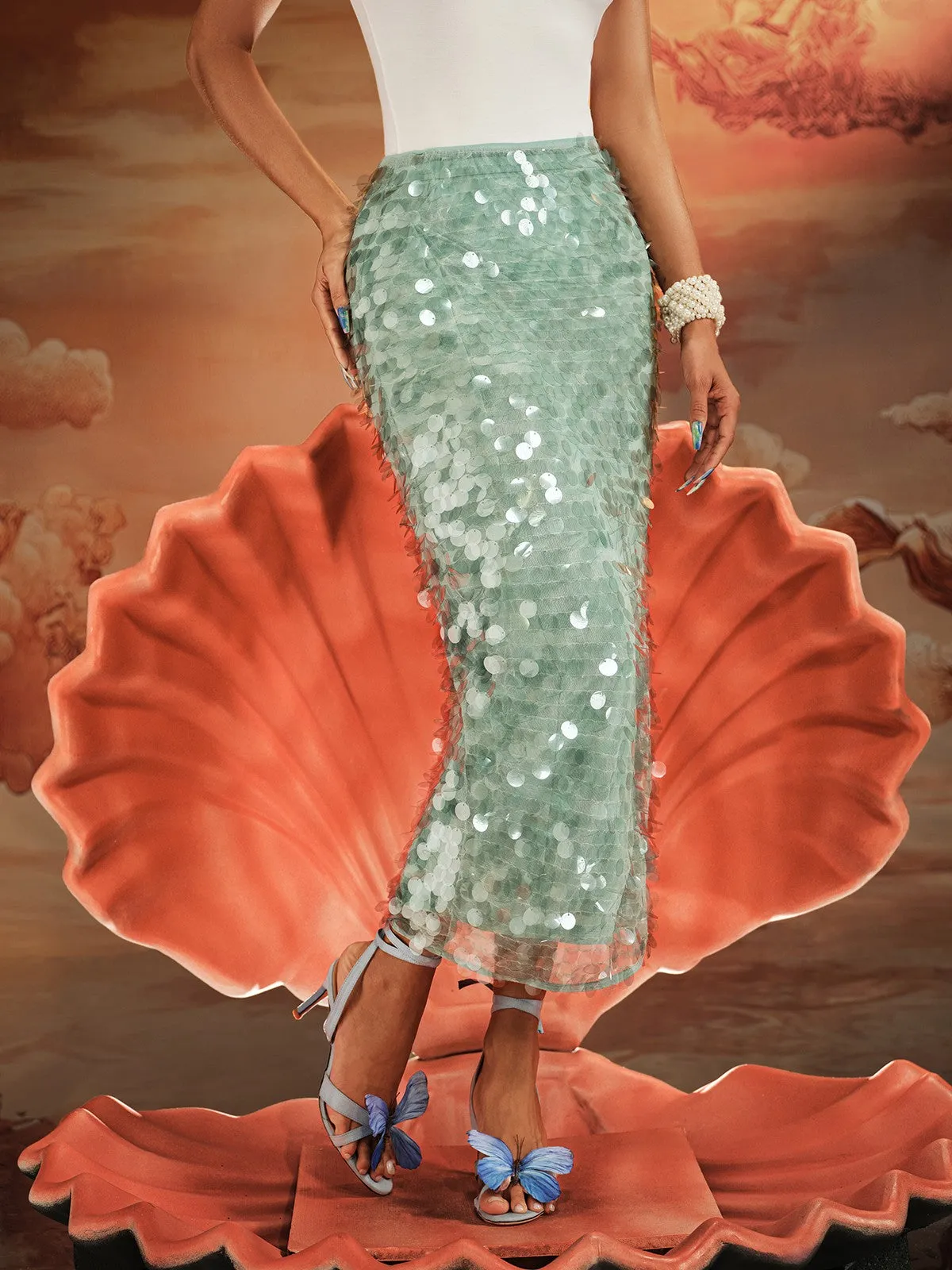 Akeem Sequin Mermaid Scale Skirt sold by Mew Mews product image thumbnail 2
