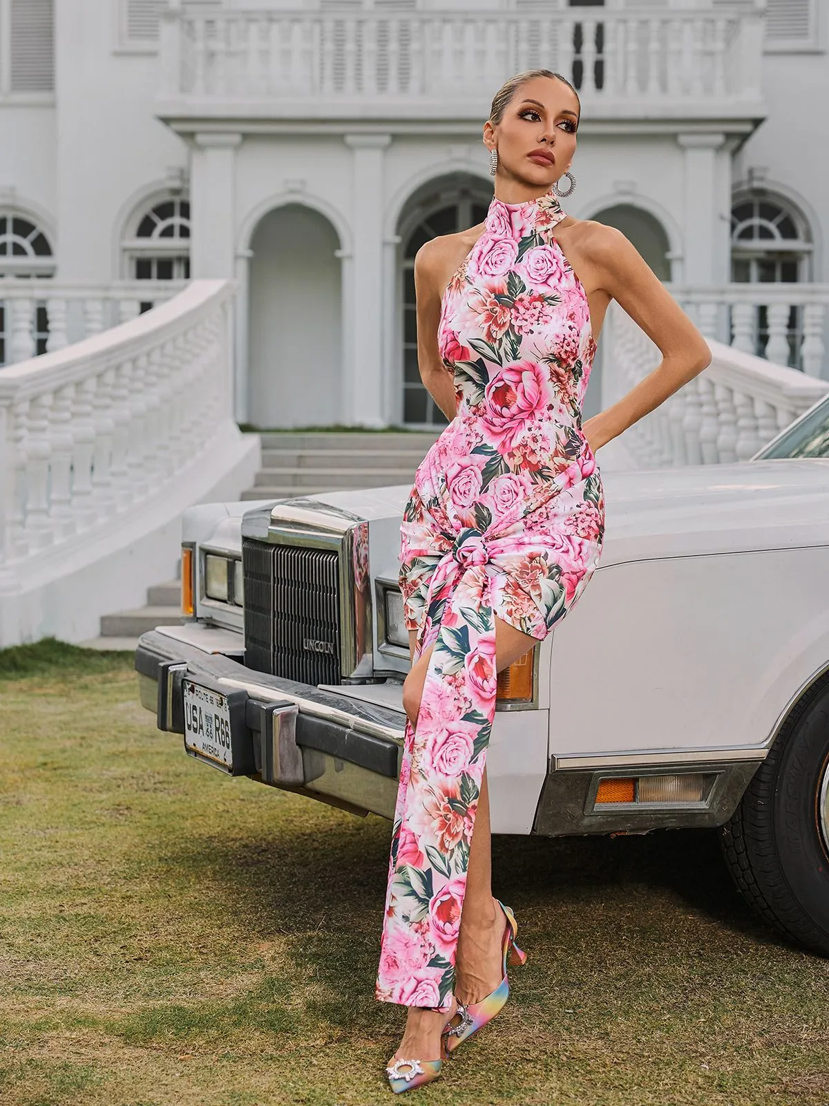 Wyvanna Halterneck Floral Twisted Mini Dress sold by Mew Mews product image thumbnail 4