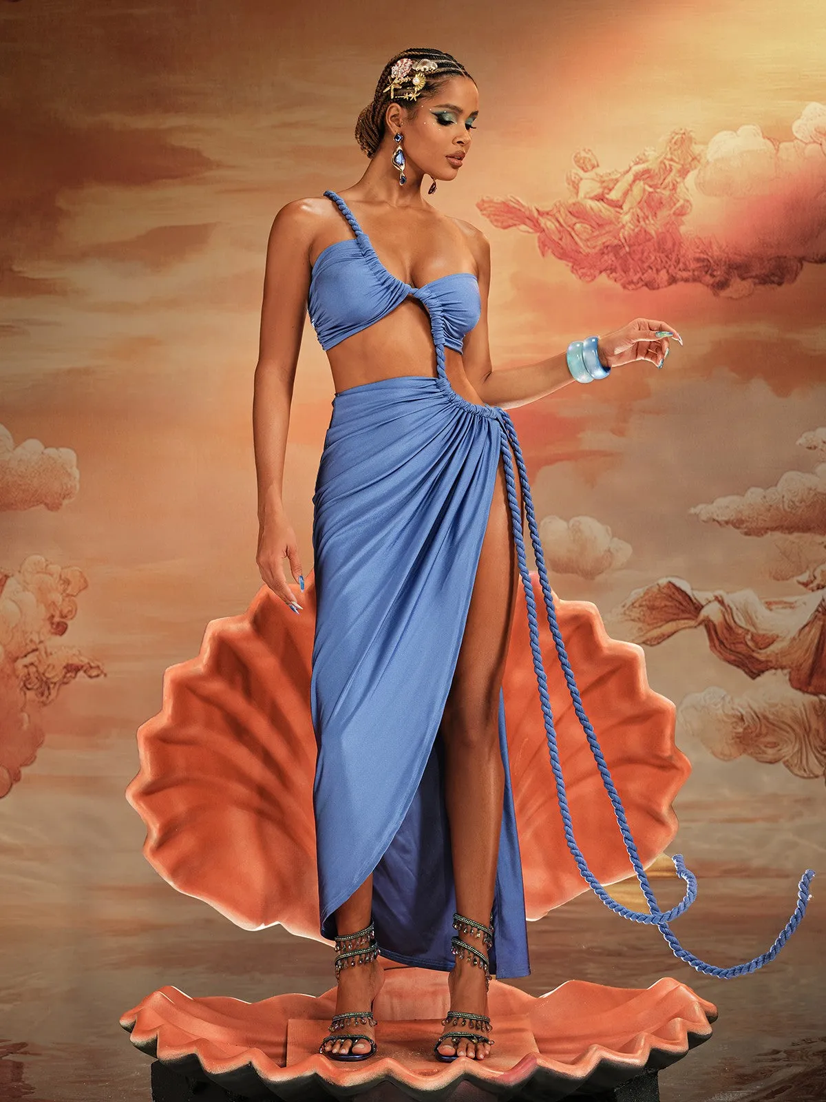 Ajeya One Shoulder Twisted Midi Dress In Blue sold by Mew Mews product image thumbnail 3