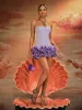 Birtin Strapless Flower Mini Dress In Purple sold by Mew Mews