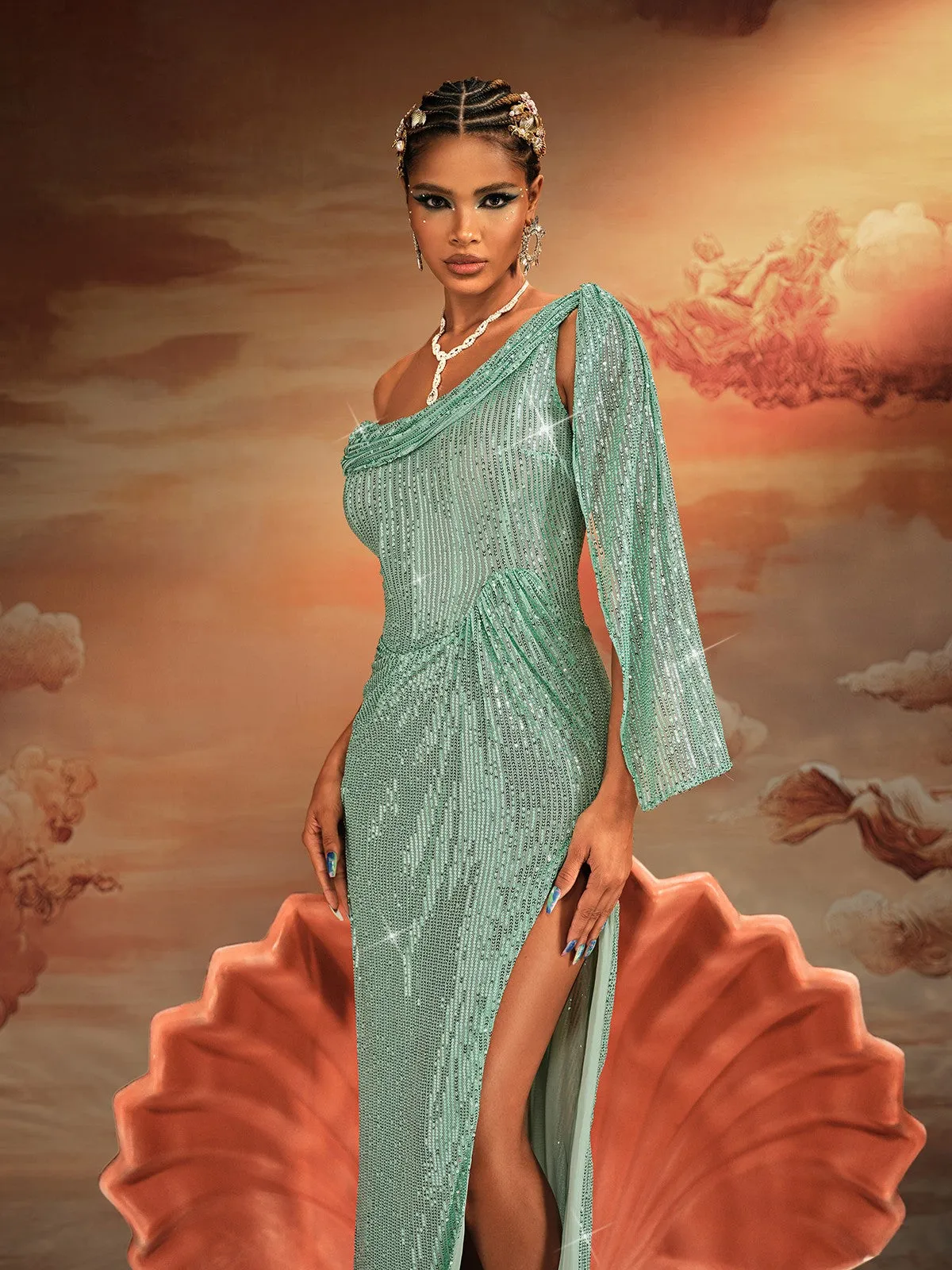 Aitor One Shoulder Sequin Maxi Dress sold by Mew Mews product image thumbnail 5