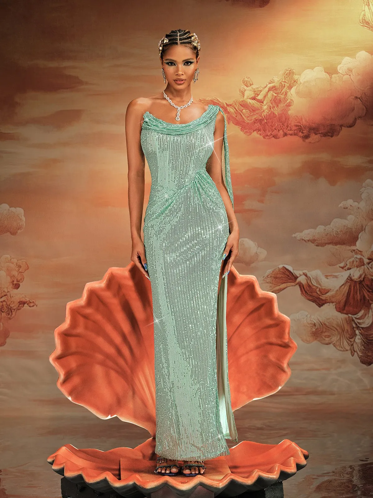 Aitor One Shoulder Sequin Maxi Dress sold by Mew Mews product image thumbnail 3