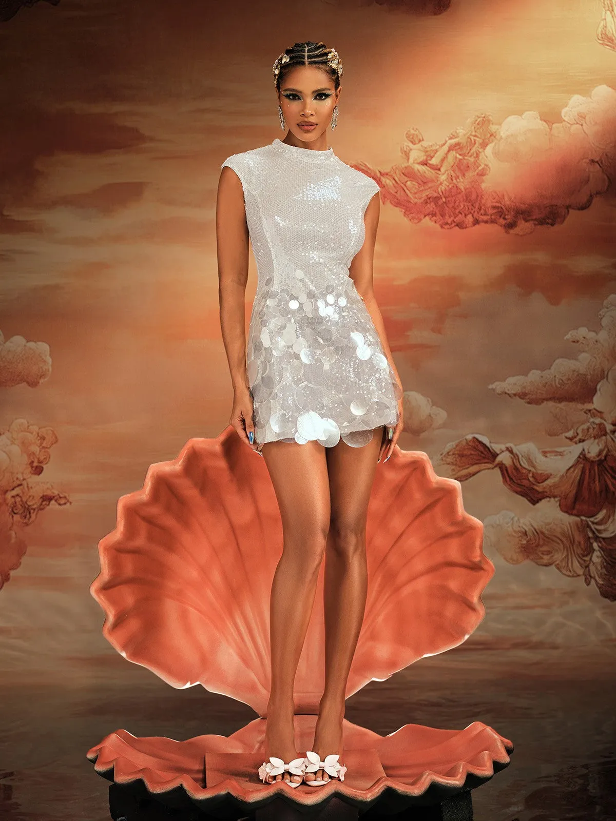 Aintza Sleeveless Round Sequin Mini Dress sold by Mew Mews