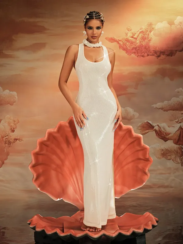 Akanji Plunge Neck Sequin Maxi Dress sold by Mew Mews