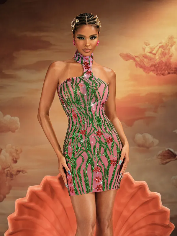 Jannik Halterneck Embellished Mesh Mini Dress sold by Mew Mews