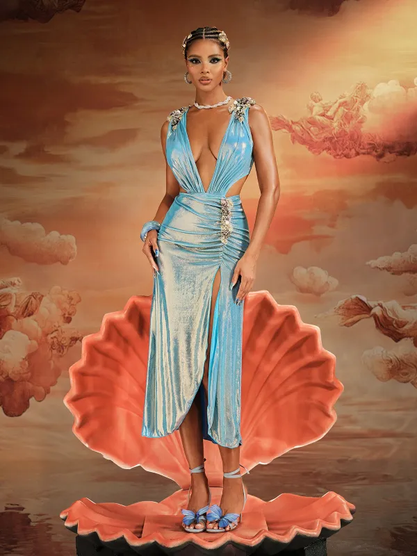 Korbin Cutout Ruched Split Sequin Skirt Set sold by Mew Mews