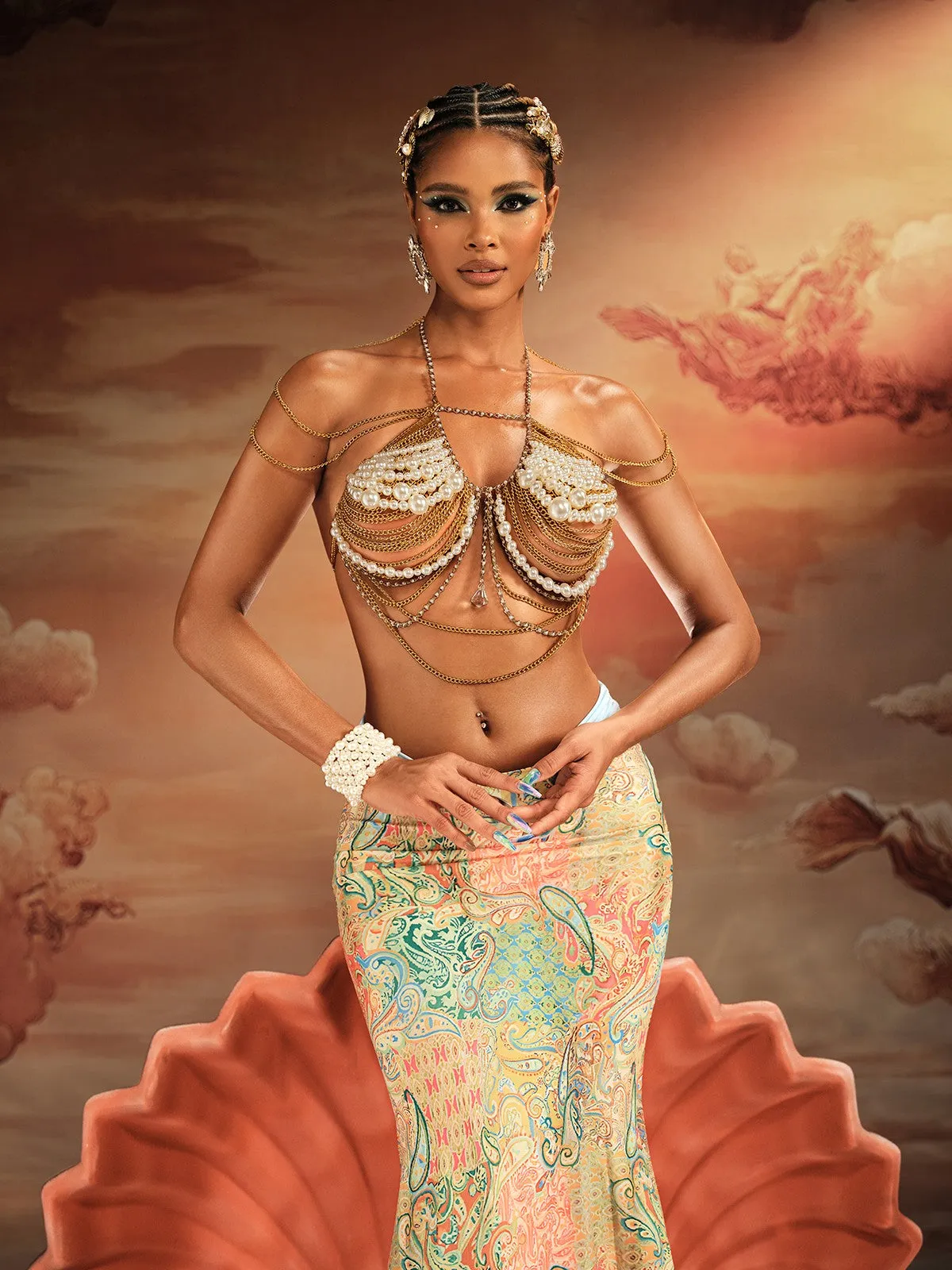 Akuji Pearl Beaded Chain Fringe Bralette sold by Mew Mews product image thumbnail 2