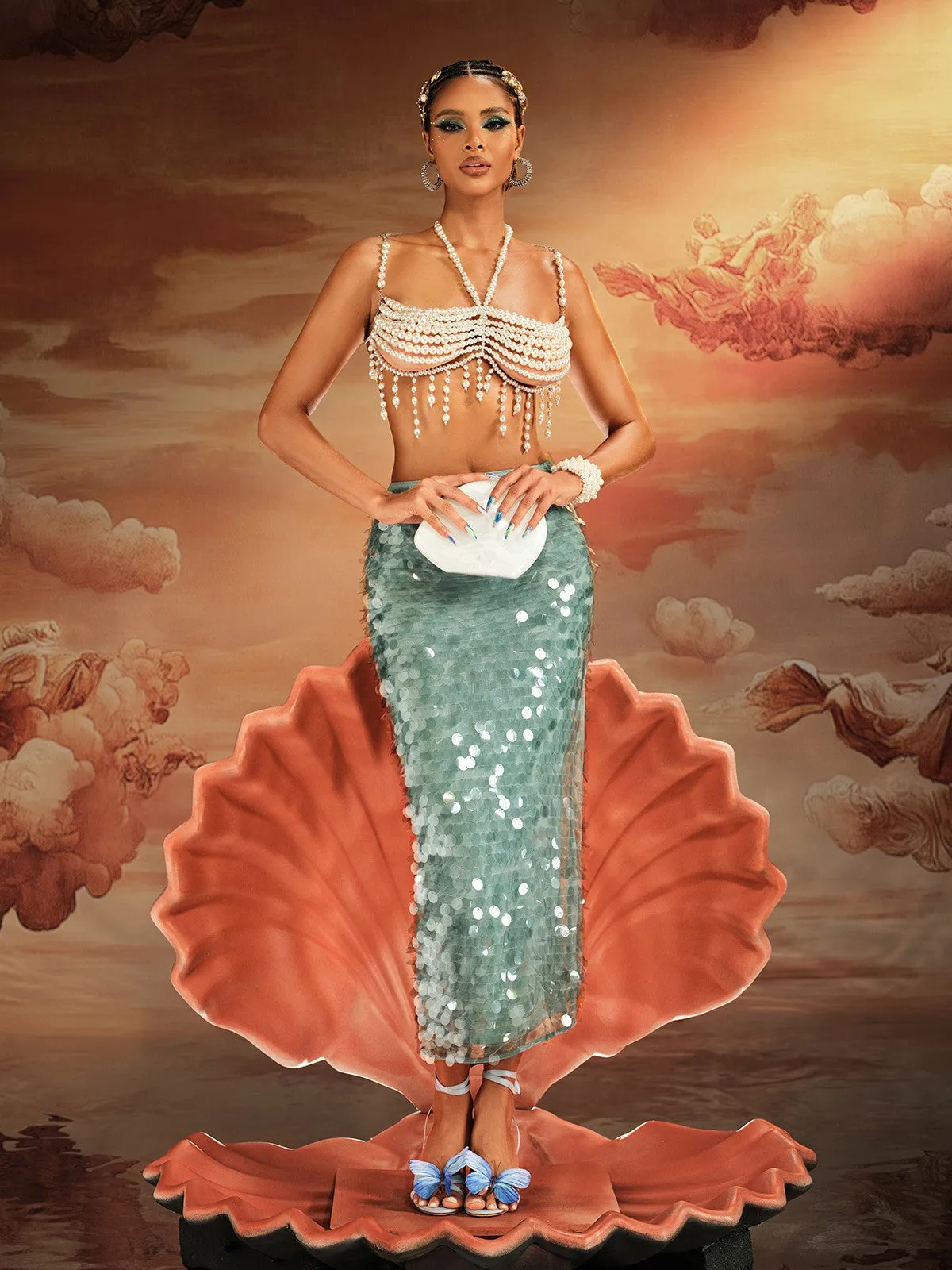 Akram Fringe Pearl Beaded Bralette sold by Mew Mews product image thumbnail 3