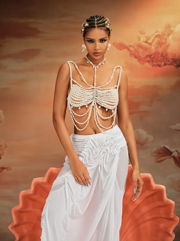 Akbar Pearl Fringe Bralette sold by Mew Mews