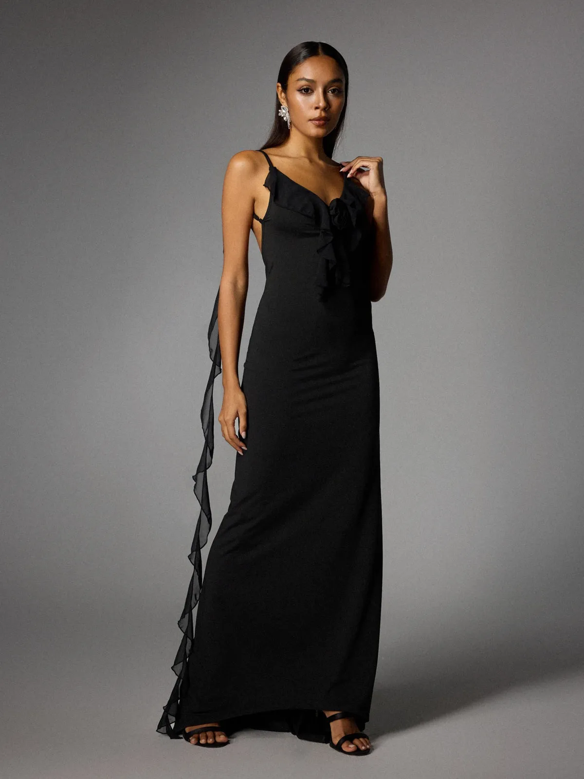 Aelthar Spaghetti Flower Maxi Dress In Black sold by Mew Mews product image thumbnail 5