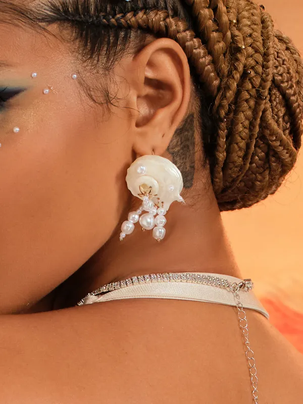 Ajaz Seashell Pearl Earrings sold by Mew Mews