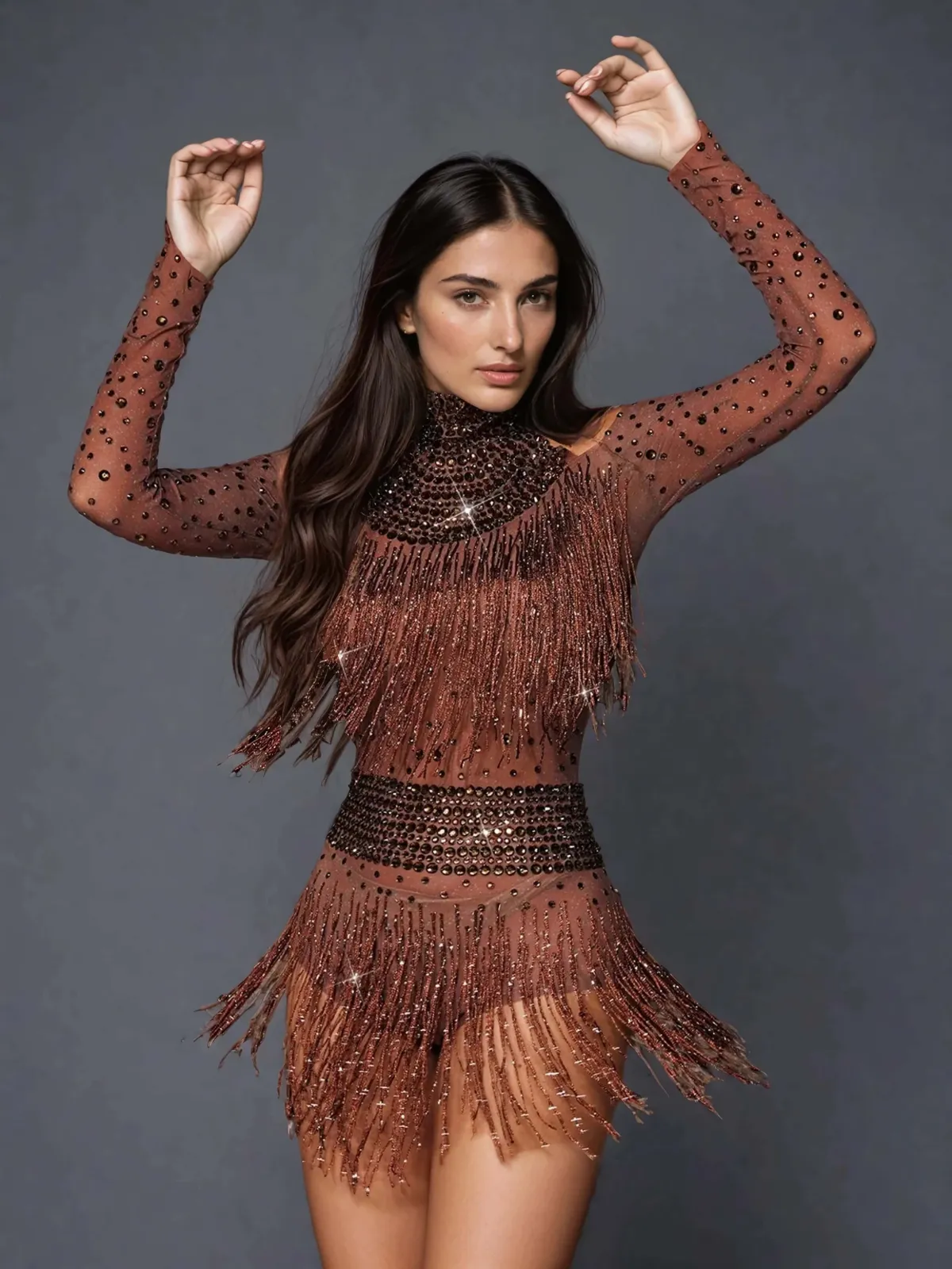 Safa Rhinestone Glitter Fringe Bodysuit sold by Mew Mews product image thumbnail 2