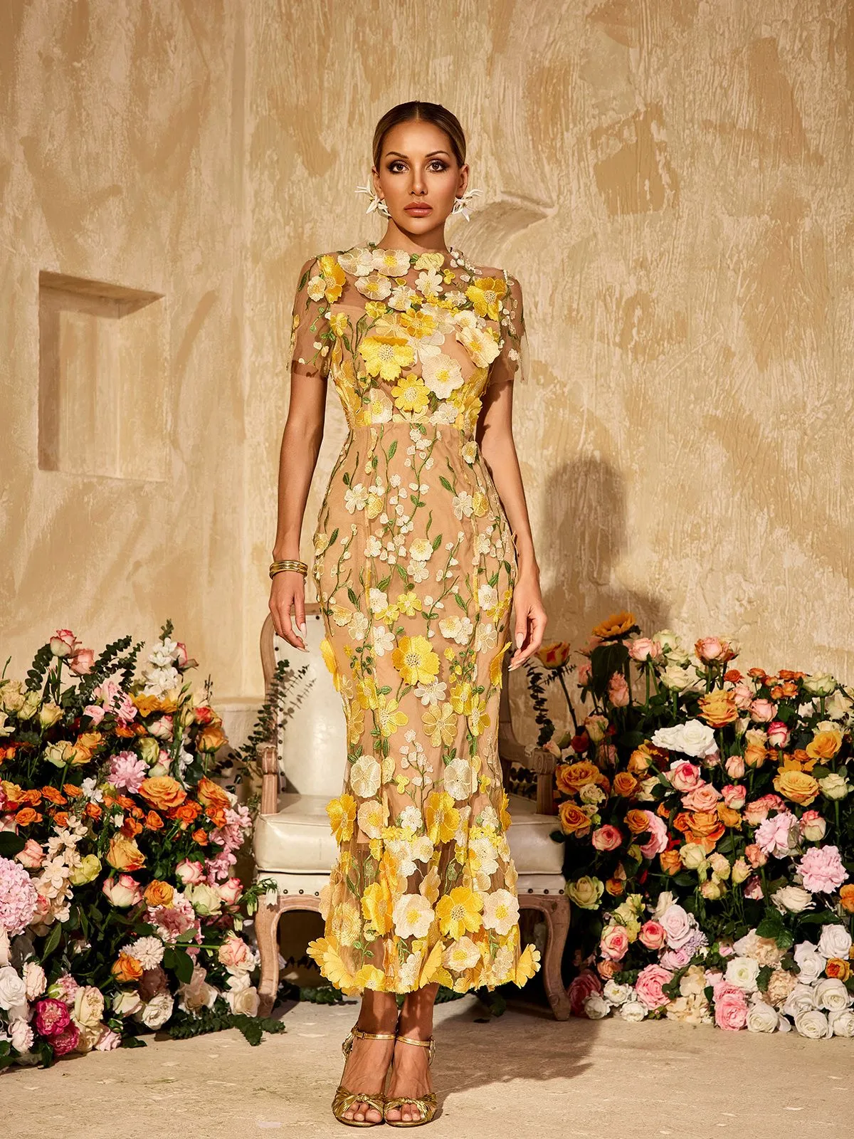 Alirio Embroidered Flower Midi Dress sold by Mew Mews product image thumbnail 3