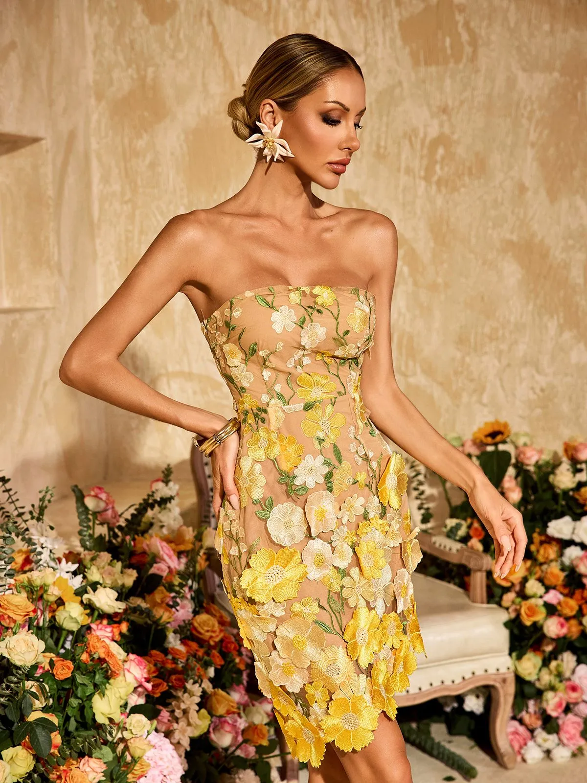 Alirio Strapless Embroidered Flower Mini Dress sold by Mew Mews product image thumbnail 2