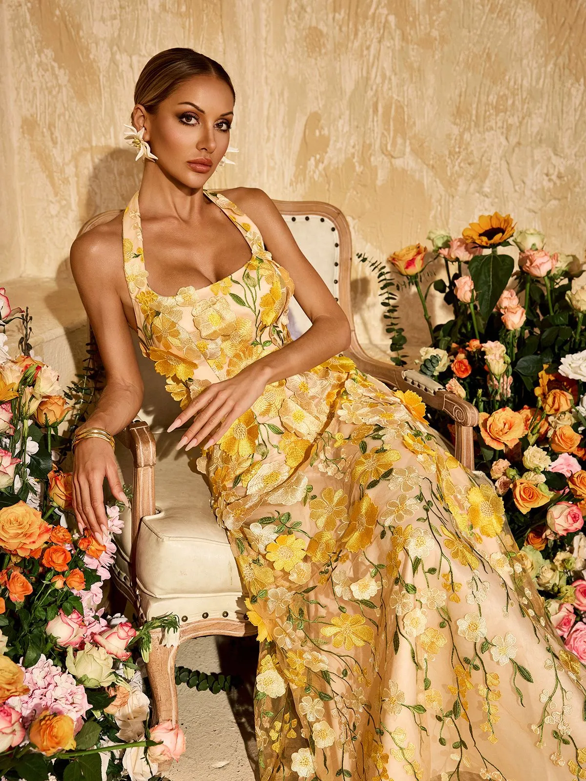 Alirio Halterneck Embroidered Flower Maxi Dress sold by Mew Mews product image thumbnail 2