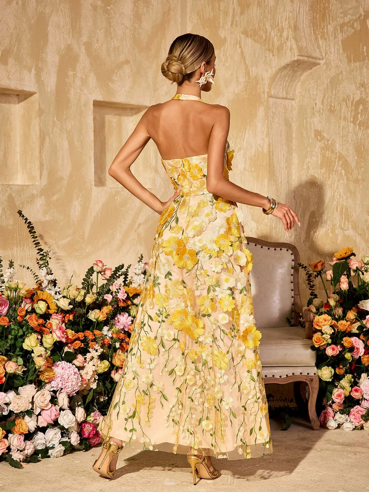 Alirio Halterneck Embroidered Flower Maxi Dress sold by Mew Mews product image thumbnail 3