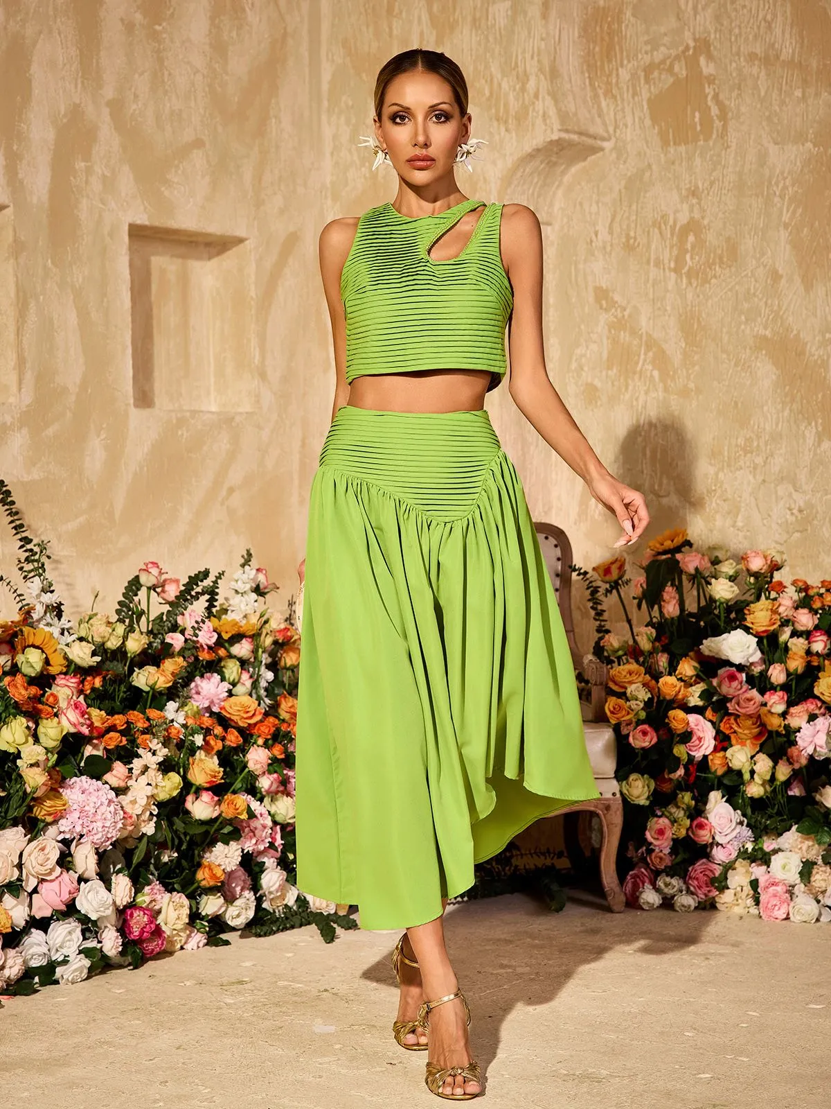 Alka Sleeveless Ruched Skirt Set sold by Mew Mews