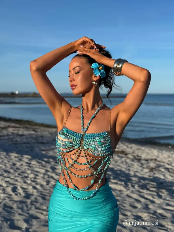 Conrad Gemstone Beaded Bralette sold by Mew Mews