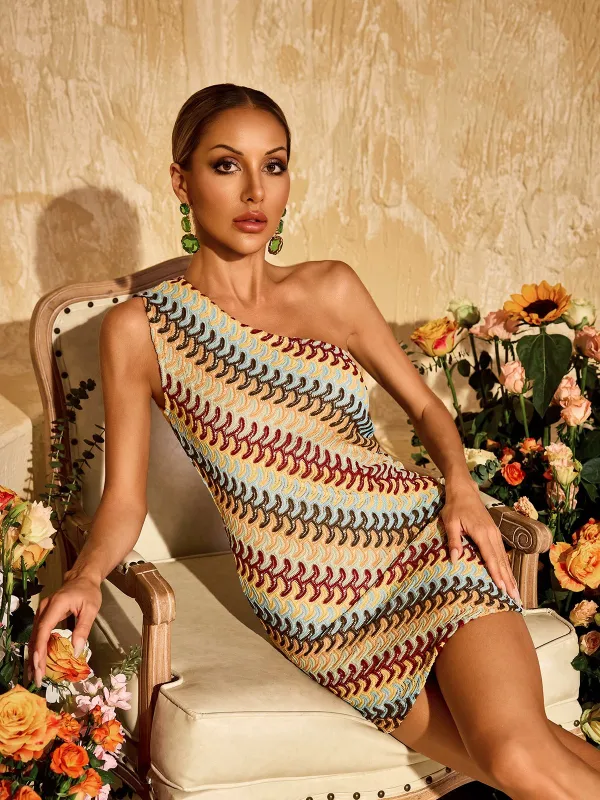 Yvoryth One Shoulder Knitted Mini Dress sold by Mew Mews